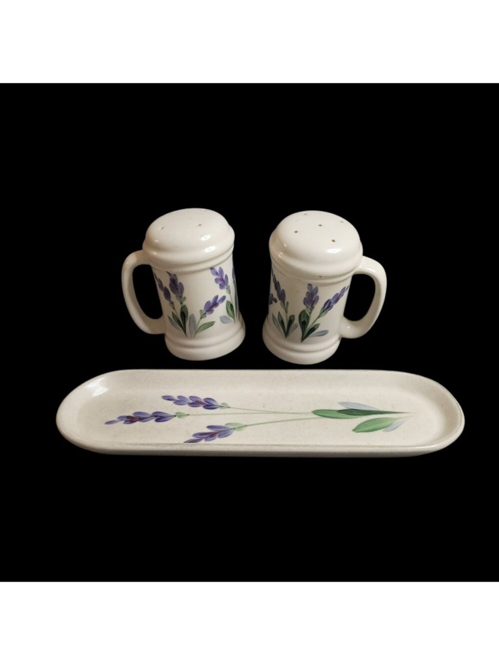 Emerson Creek Pottery Salt & Pepper Shakers and Oblong Plate - Floral Lavender D
